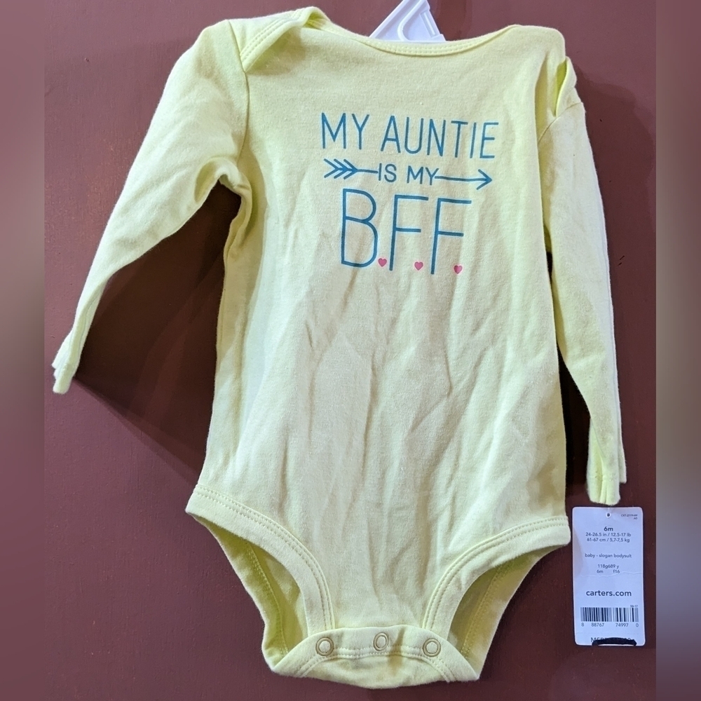 New Carter's 6-month-old long sleeve onesie it says "My Auntie is my BFF, TF